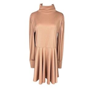 NWT boohoo Plus Size 16 Brown Toffee Balloon Sleeve High Neck Skater Dress